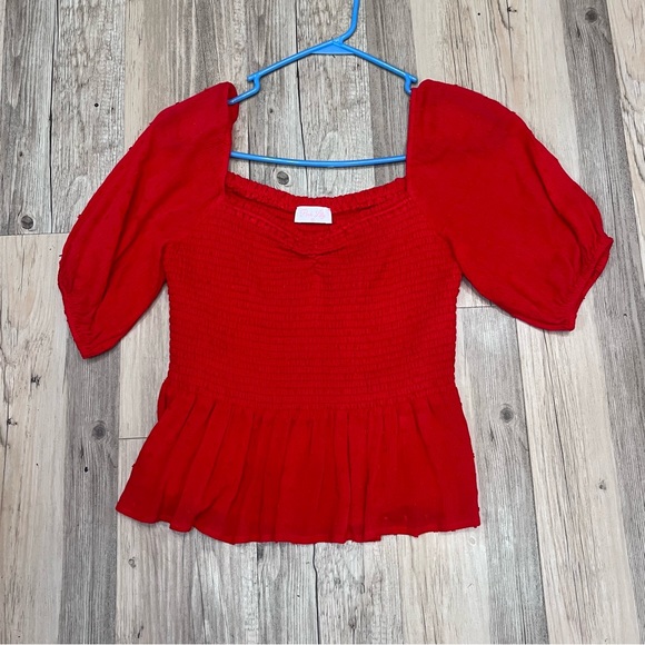 Pink Lily boutique Red smocked blouse size Medium - Picture 6 of 8